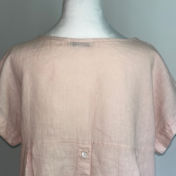 Terzo Millennio Top Small Beige 100% Linen Button Back Hi Low Hem Pullover Shirt - Picture 7 of 16